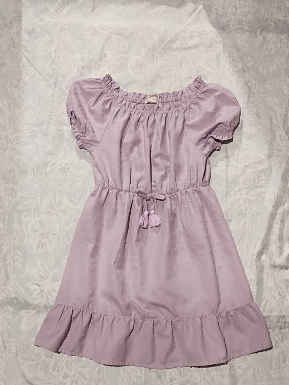 π₯2/$5π₯ Girls' Lavender Off-Shoulder Tassel-Waist Casual Dress Size 5-6 VGC.